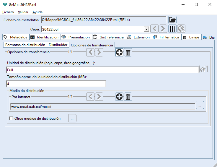 Pesta�a opciones de transferencia