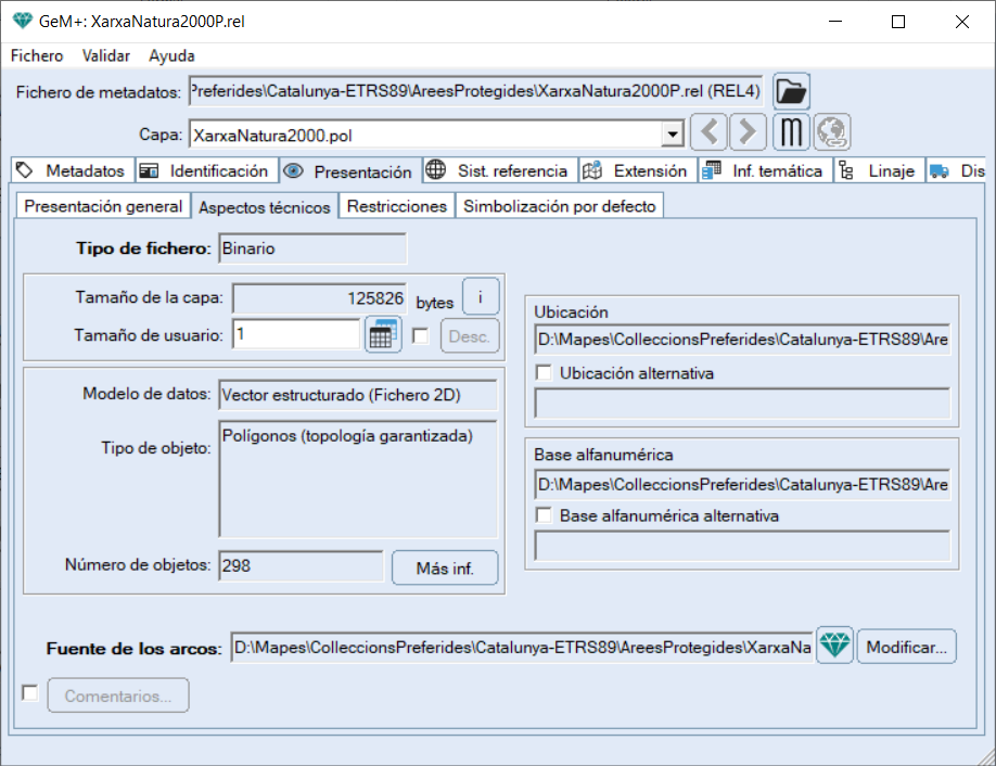 Pesta�a de aspectos t�cnicos de un REL de una capa de pol�gonos