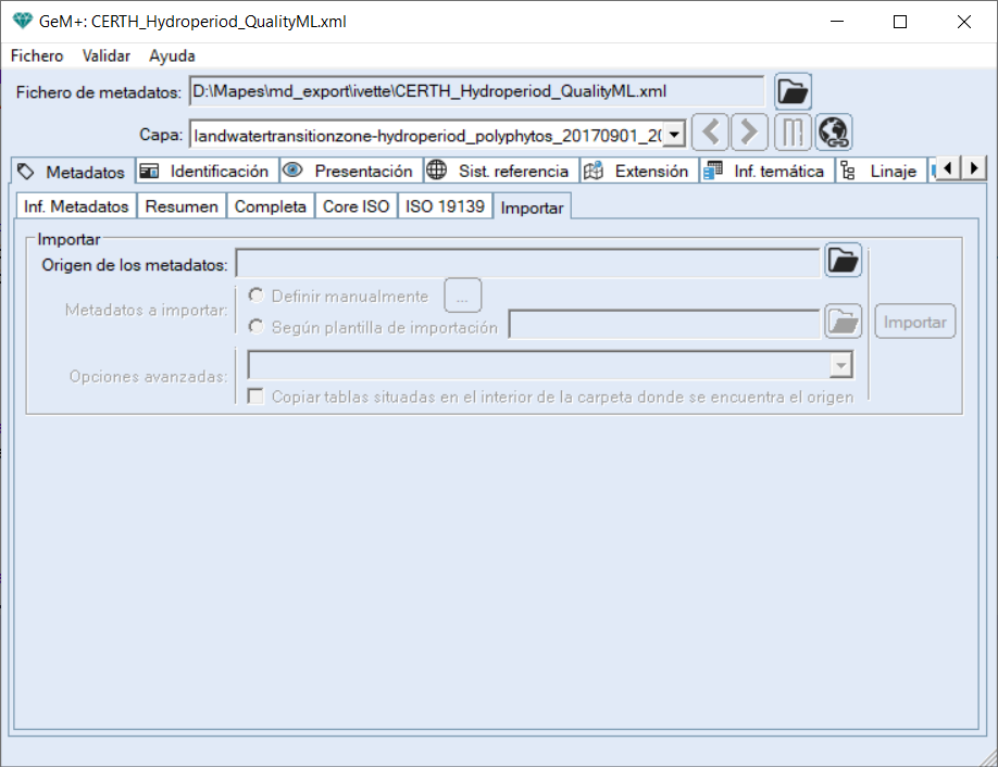 Pesta�a de importaci�n de un XML