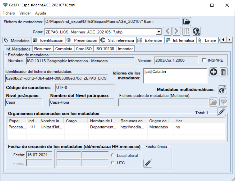 Pesta�a de informaci�n tem�tica de un fichero en formato XML