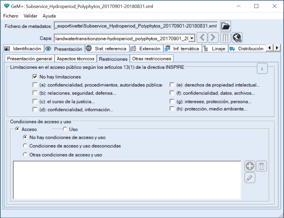 Pesta�a de restricciones INSPIRE
