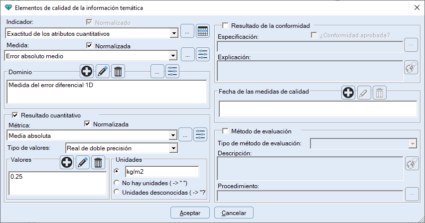Ventana de edici�n de un elemento de calidad