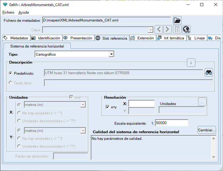 Pesta�a sistema de referencia horizontal