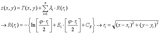 Equations for the spline function